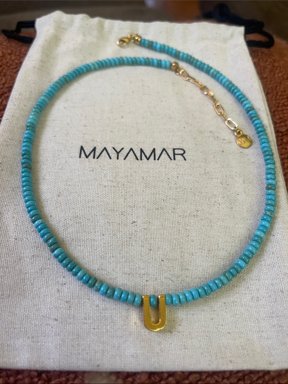 U - Initial Turquoise Beaded Necklace by Mayamar - Picture 7 of 7